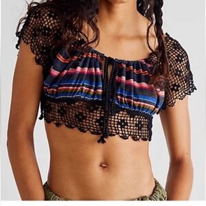 Free People Aruba‎ Crochet Multicolor Striped Crop Top